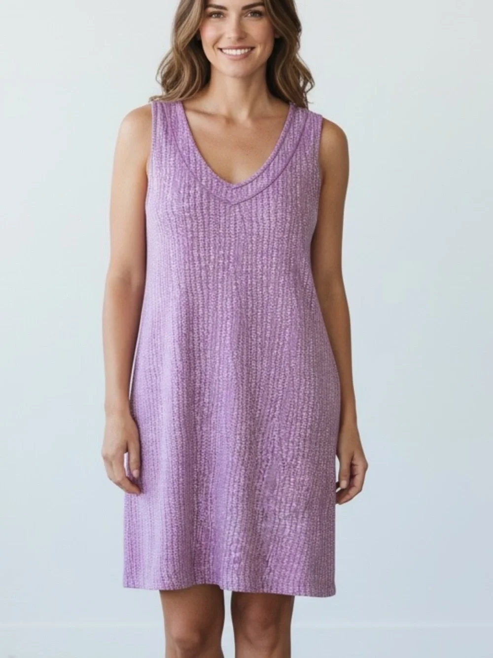 FRESH PRODUCE | Lilac Chevron Print V-Neck Sleeveless Dress size L USA Cotton - Picture 1 of 14